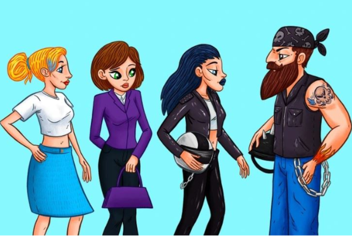 Znajdź żonę motocyklisty w 7 sekund / Rysunek Bright Side